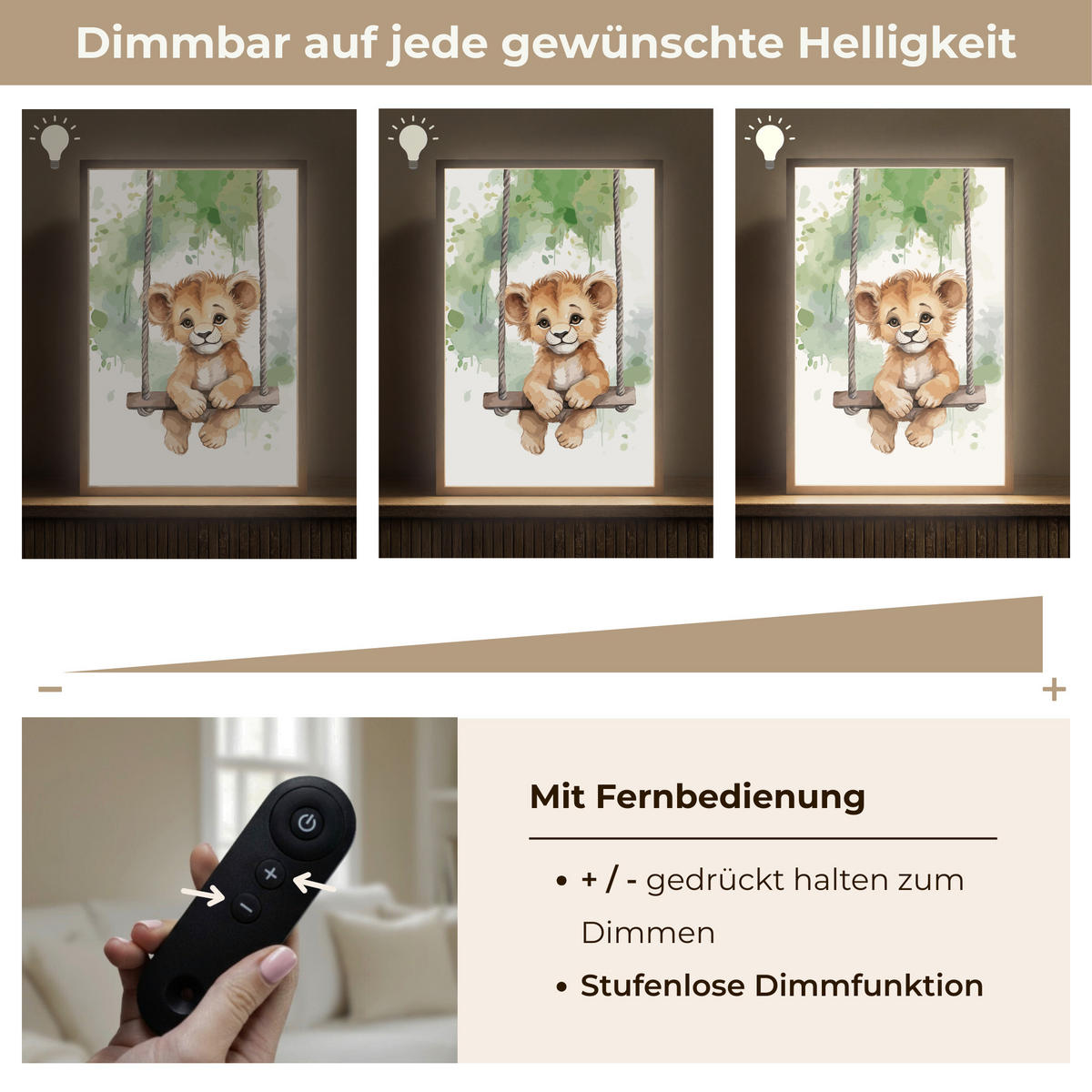 WANDLEUCHTE MIT AKKU Löwe - Tier - Kinder - Dschungel 40x60 cm - Weiß, Holzwerkstoff (40/60/8cm) - OnlyWow