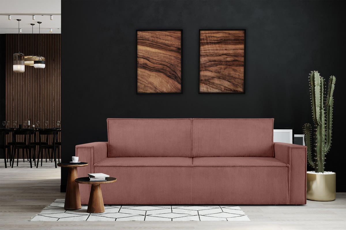 SCHLAFSOFA NAPI in Pet Friendly Cord-Stoff, rosa - Pink/Schwarz, Textil (228/89/101cm) - KONSIMO®