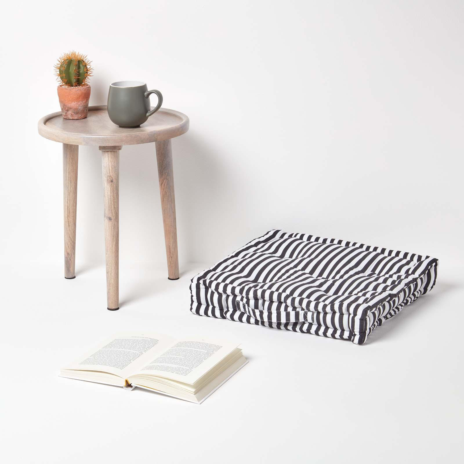 SITZKISSEN schwarz-weiß gestreift 40/40/8 cm - Schwarz, Textil (40/40/8cm) - Homescapes