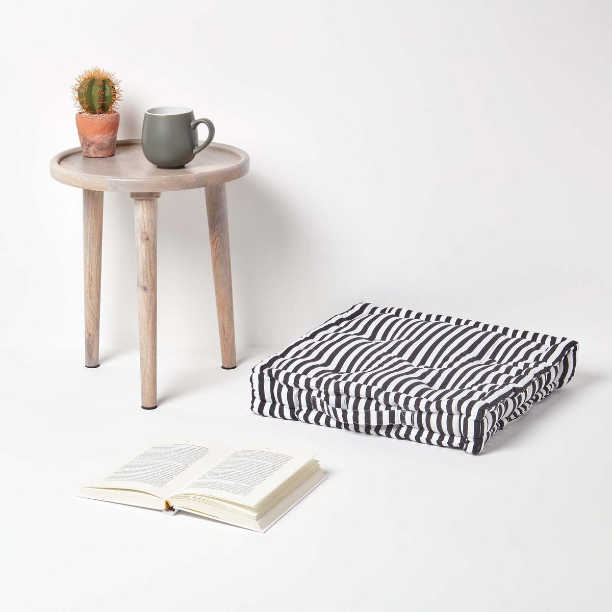 SITZKISSEN schwarz-weiß gestreift 40/40/8 cm - Schwarz, Textil (40/40/8cm) - Homescapes