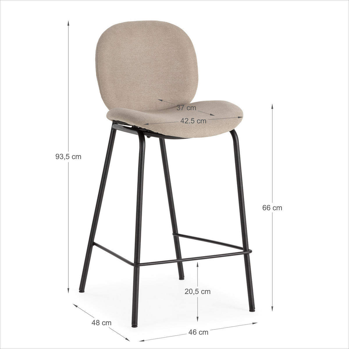 BARHOCKER (Set aus 2) aus Stoff mit schwarzen Metallbeinen - cori 43/54/66 cm - Beige, Textil (54/66/43cm) - Calicosy