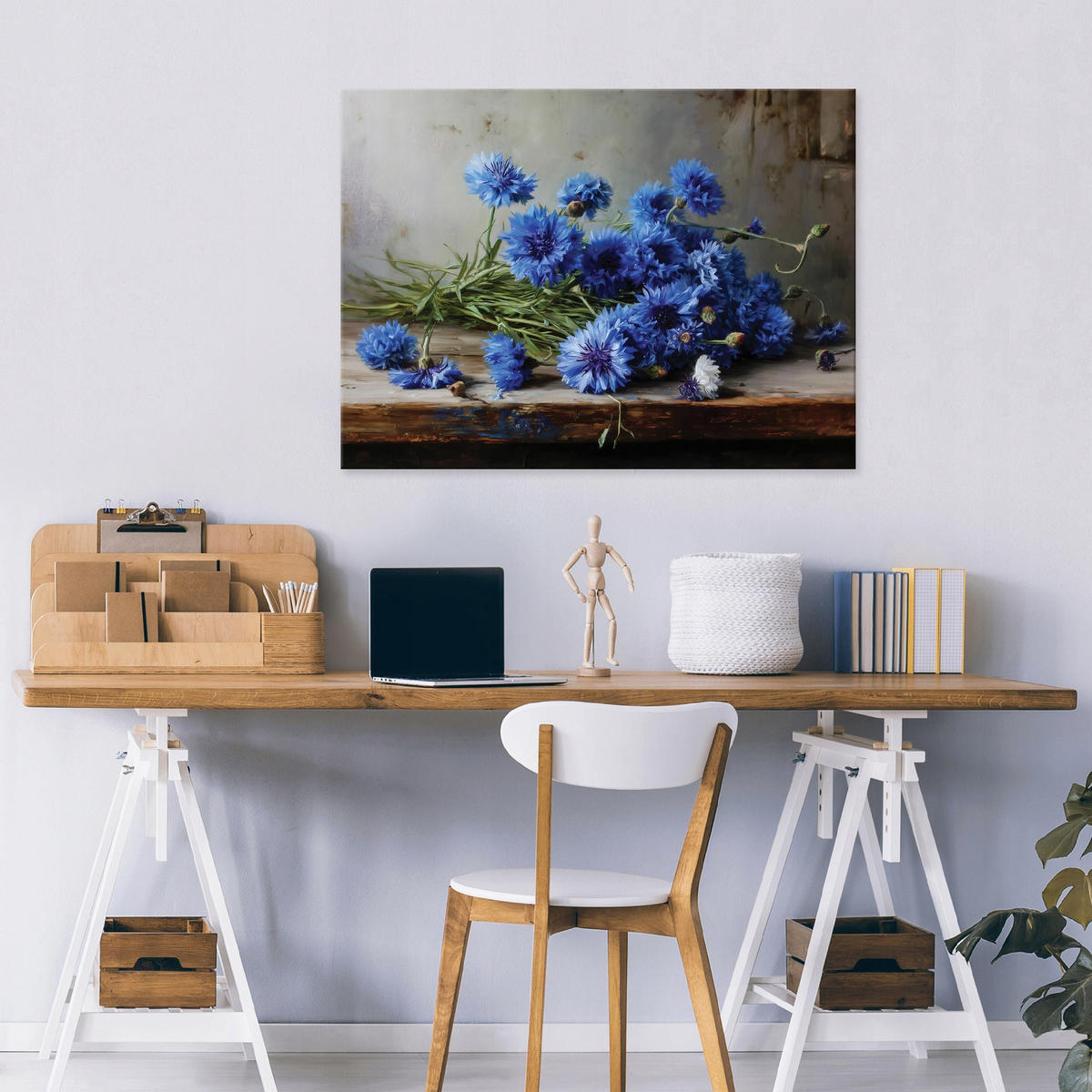 LEINWANDBILD Blumen Jahrgang Blau 120x80 cm - Multicolor, Holzwerkstoff (120/80cm) - Wallarena