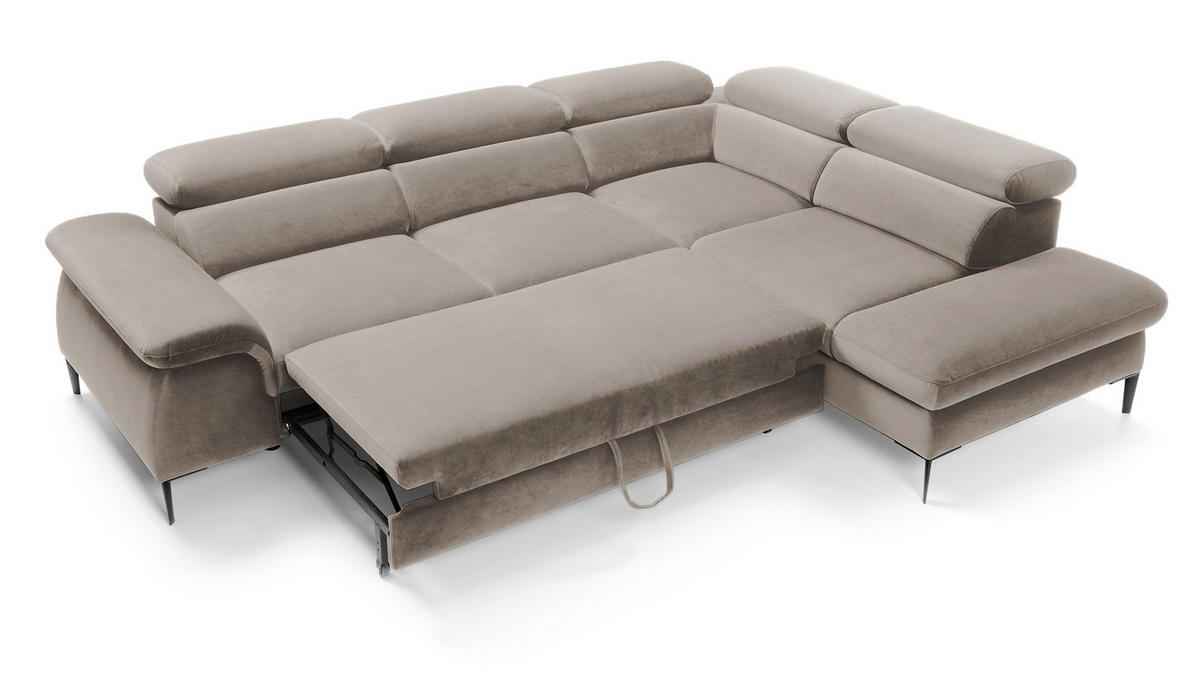 SCHLAFSOFA 280 cm Amaro L mit verstellbaren Kopfstützen, Rechts, Dunkelbeige - Cappuccino, Holz (214/280cm) - Emporius