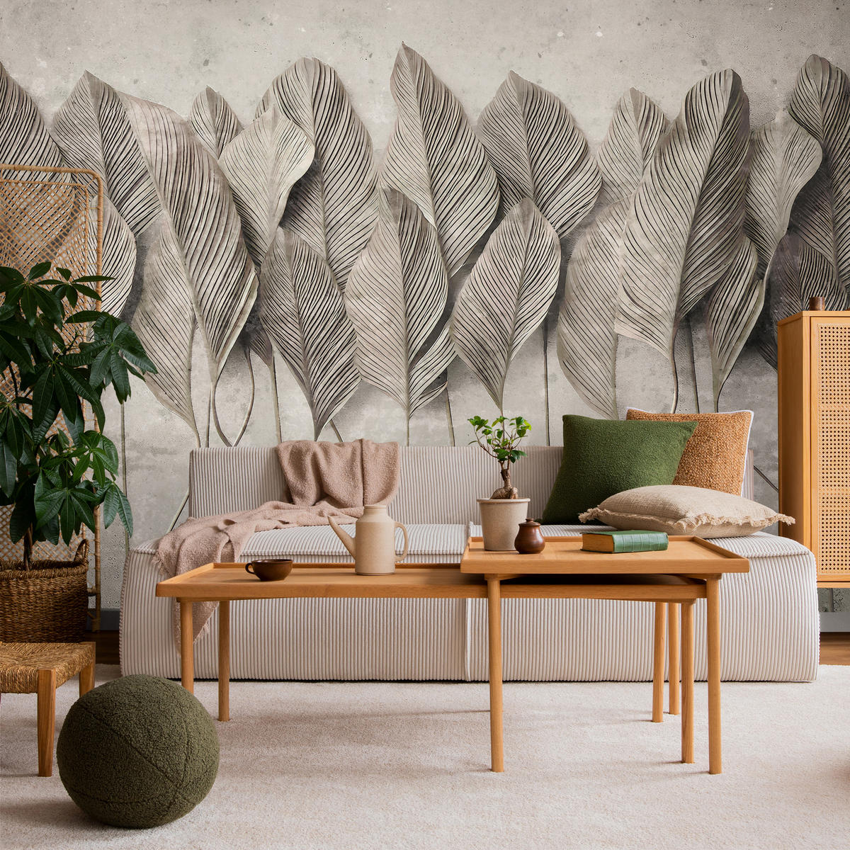 FOTOTAPETE Ranken Laub Sepia Vertikal Natürlich Vintage 450x315 - Grau, Papier (450/315cm) - Muralo