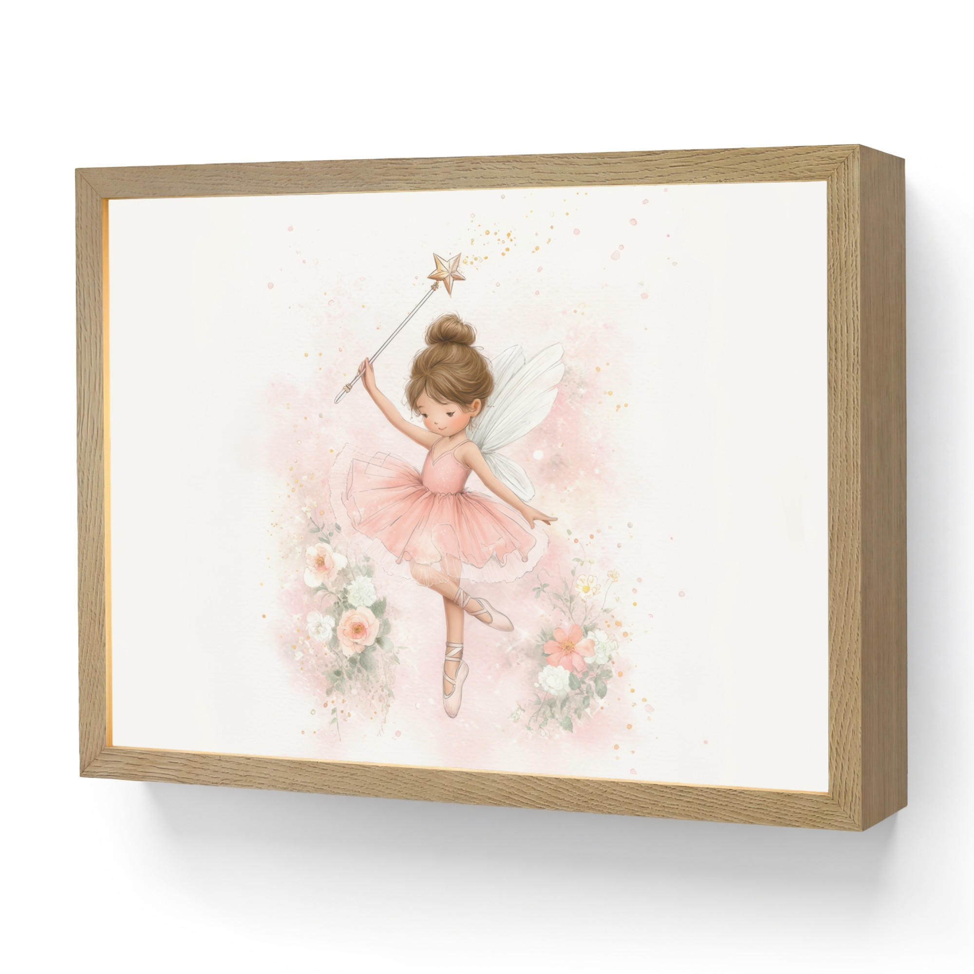 OnlyWow NÁSTĚNNÁ LAMPA S AKUMULÁTOREM Baletka - Víla - Květiny - Růžová 40x30 cm