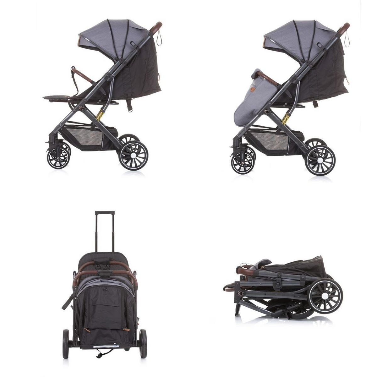 BUGGY Combo 22 kg grau Fußabdeckung Moskitonetz Räder gefedert - Grau, Metall (75/60/103cm) - Chipolino