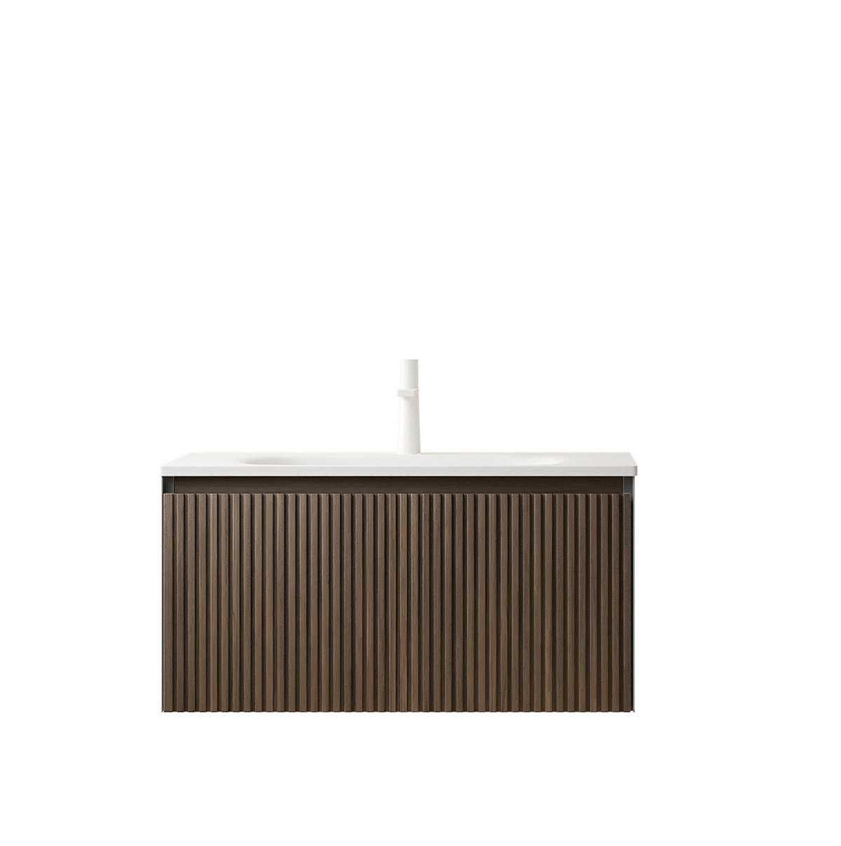 WASCHTISCHKOMBI 80x46x41.8cm Brown Oak/Weiß mit Harzbecken & Schwebe-Design - Braun, Keramik (80/41.8/46cm) - Modfu