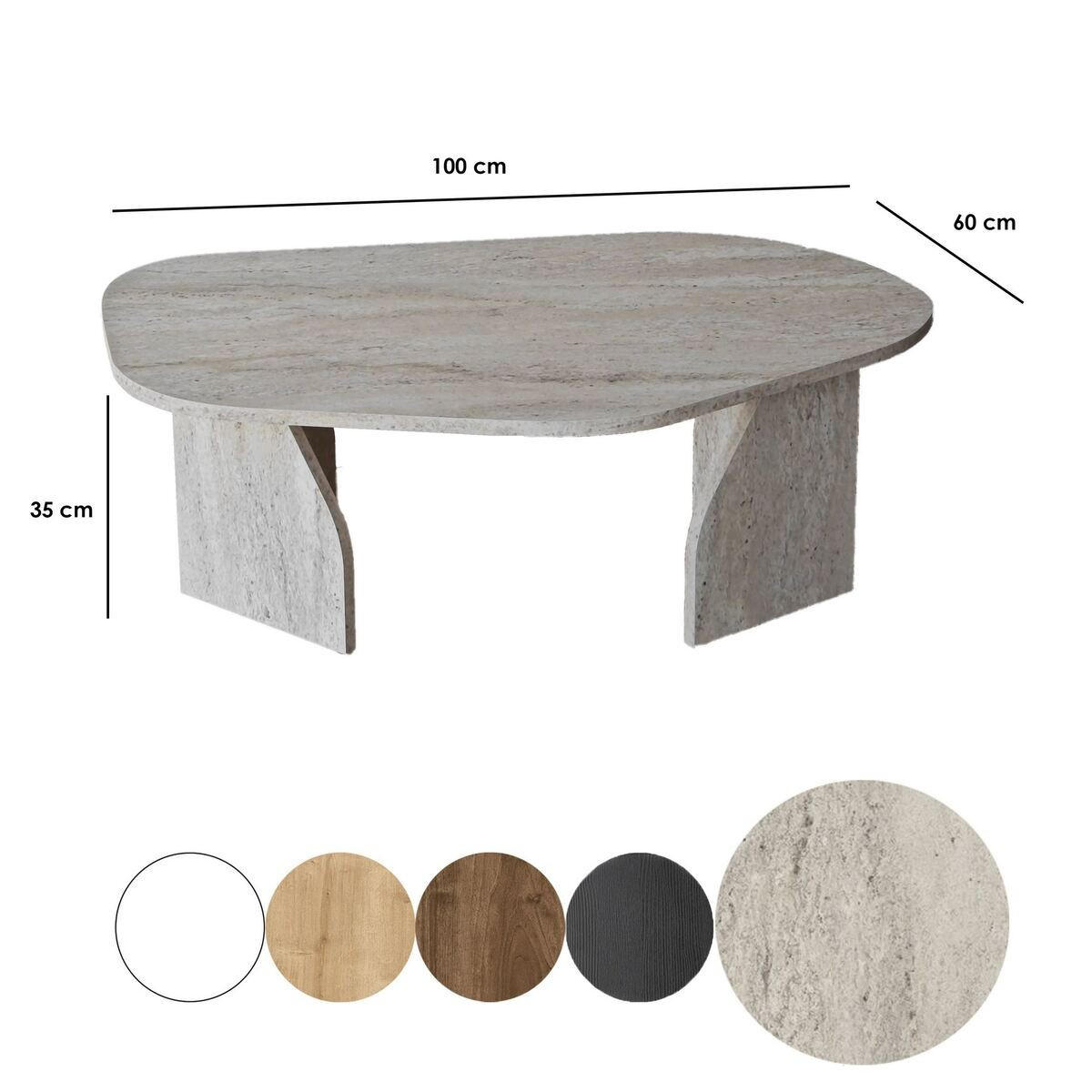 SOFFBORD med organiskt formad skiva och breda ben, 100 cm långt - ROCK - Beige, Träbaserade material (66/60/35cm) - Calicosy