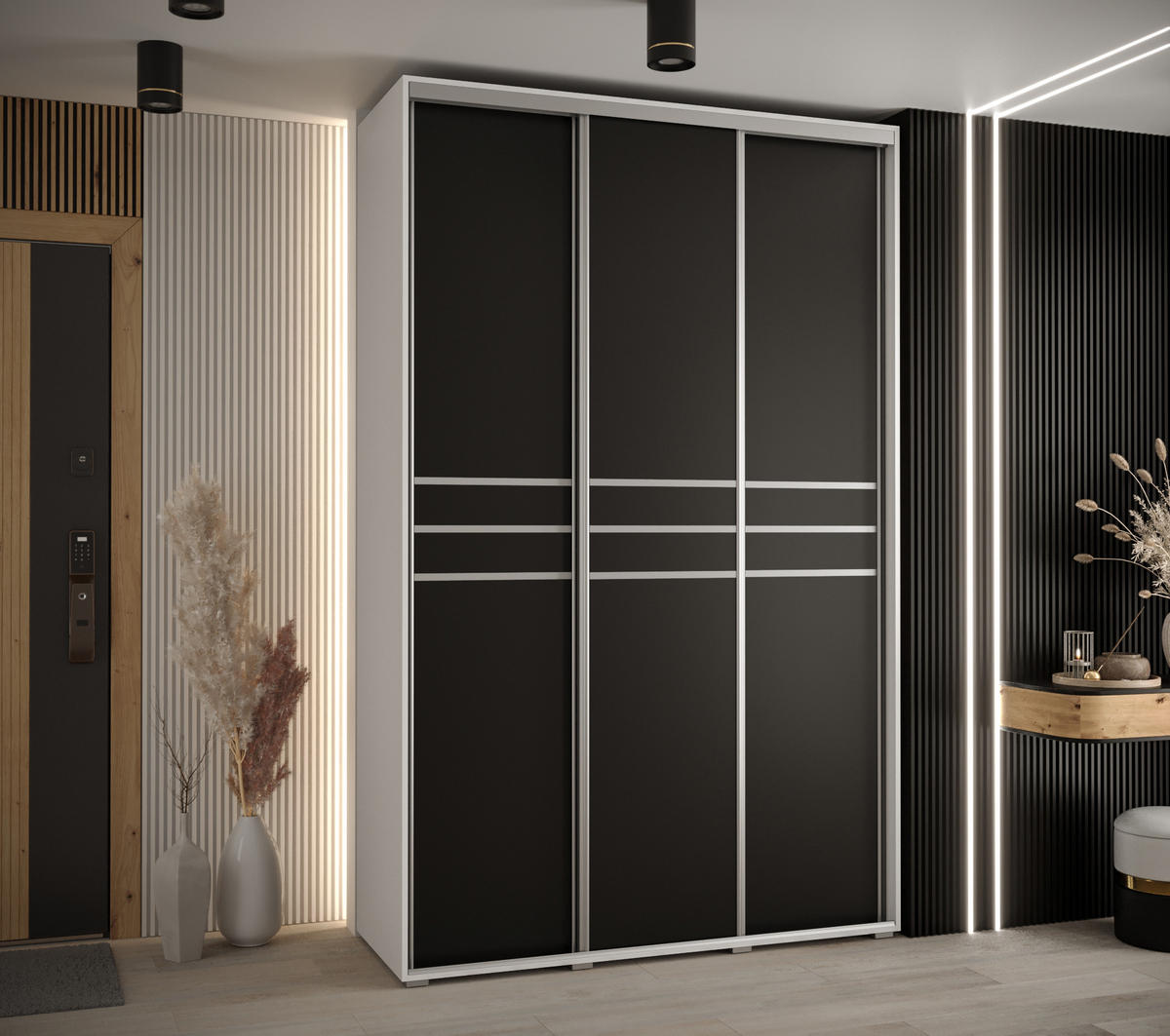 SCHWEBETÜRENSCHRANK 235,2/160/60 3-türig - Silberfarben/Schwarz, Holz/Metall (160/235/60cm) - Abiks Möbel
