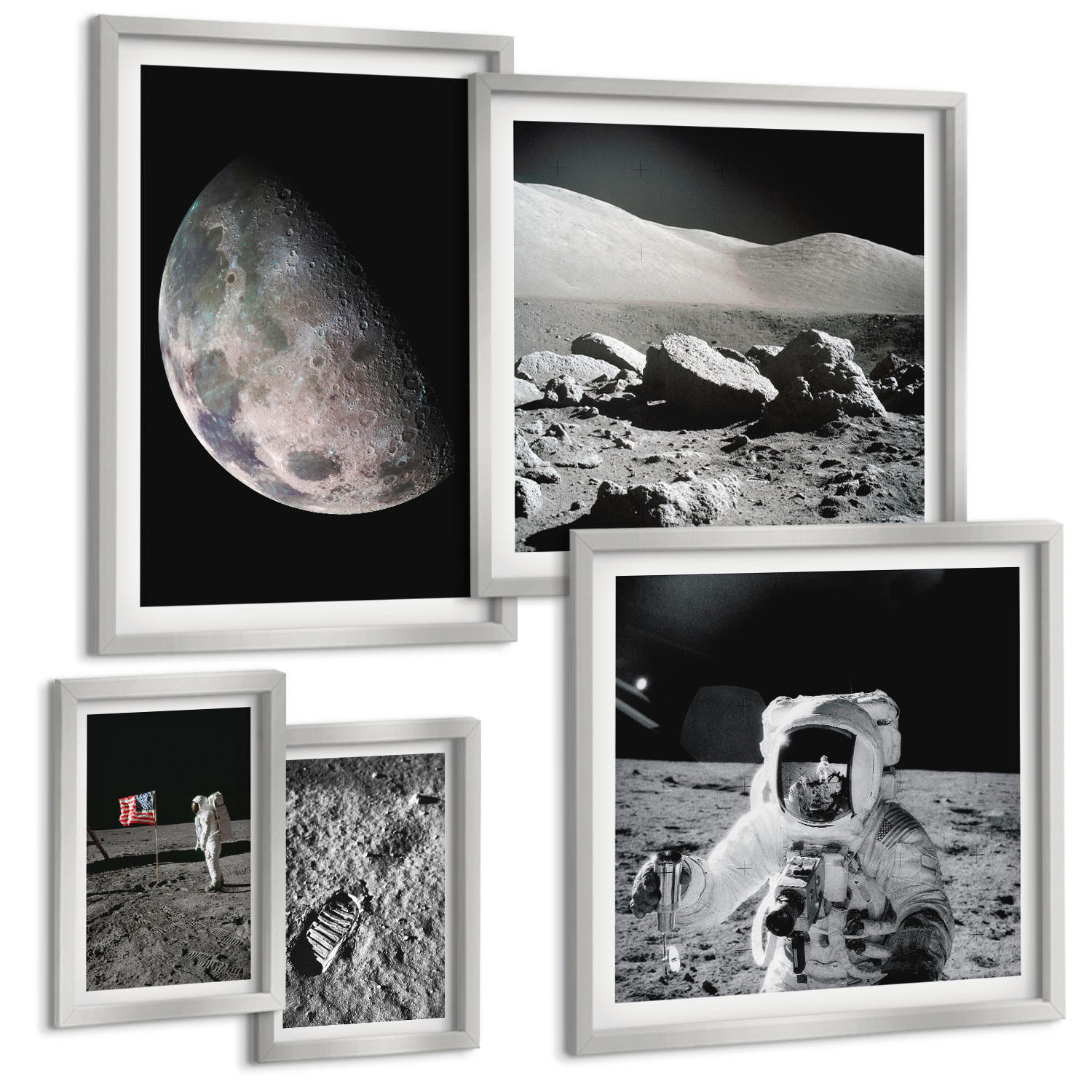BILDER SET 5er Set - 50x50 cm & 20x30 cm & 40x60 cm Silberner Rahmen - Gemälde von Zitronenbäumen - Silberfarben, Kunststoff (40/60cm) - TULUP
