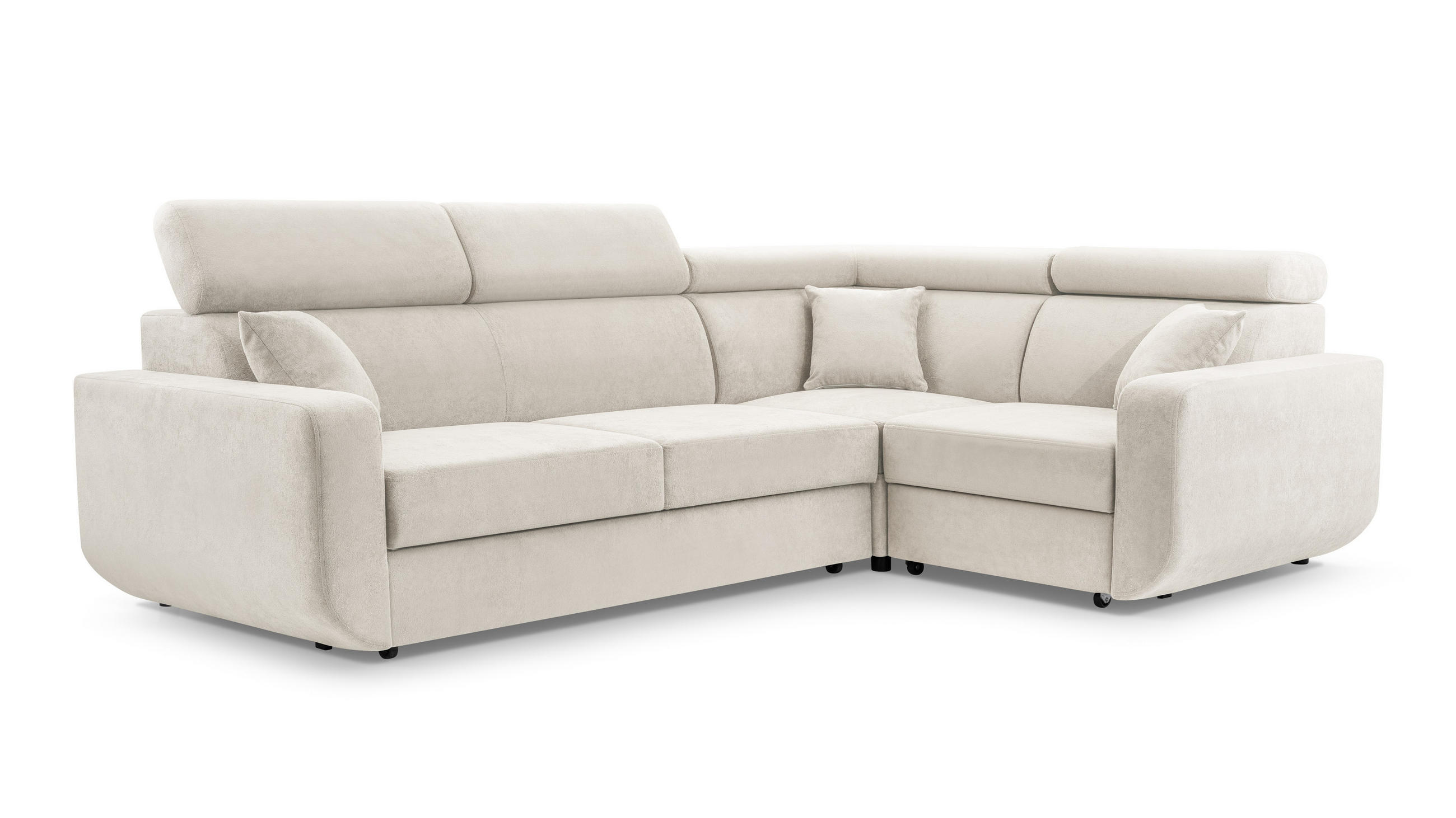 ECKSOFA RENO Beige Plüsch-Stoff mit Schlaffunktion - Beige, Holz (263/184cm) - MASSENO