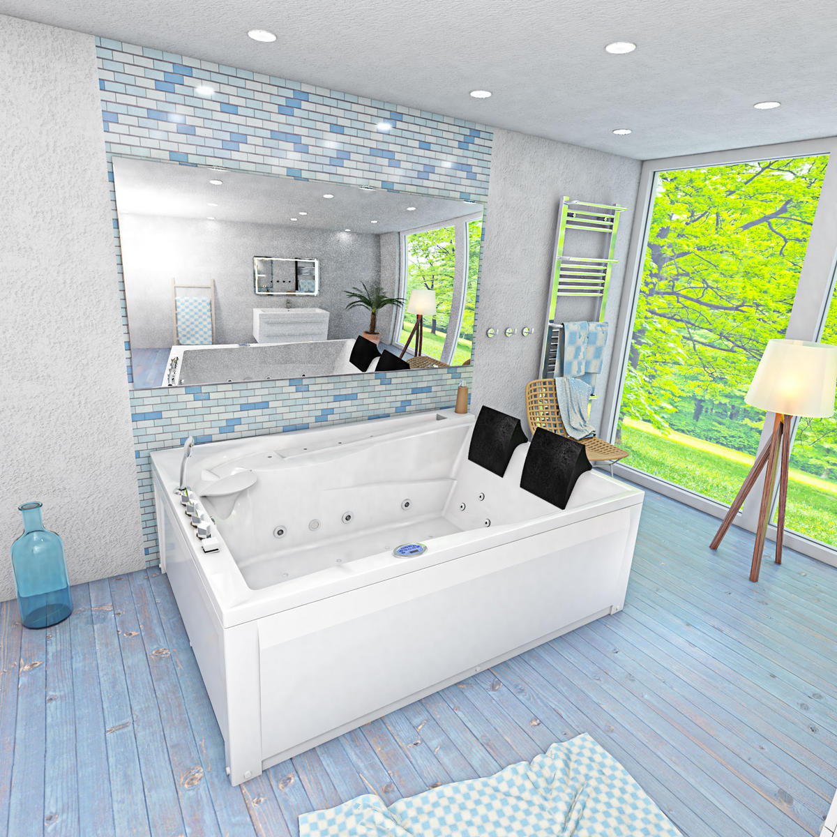 WHIRLPOOL Pool Badewanne Wanne W12H-B 180x135cm - Weiß, Glas/Kunststoff (135/70/180cm) - AcquaVapore by Sandra Jentho