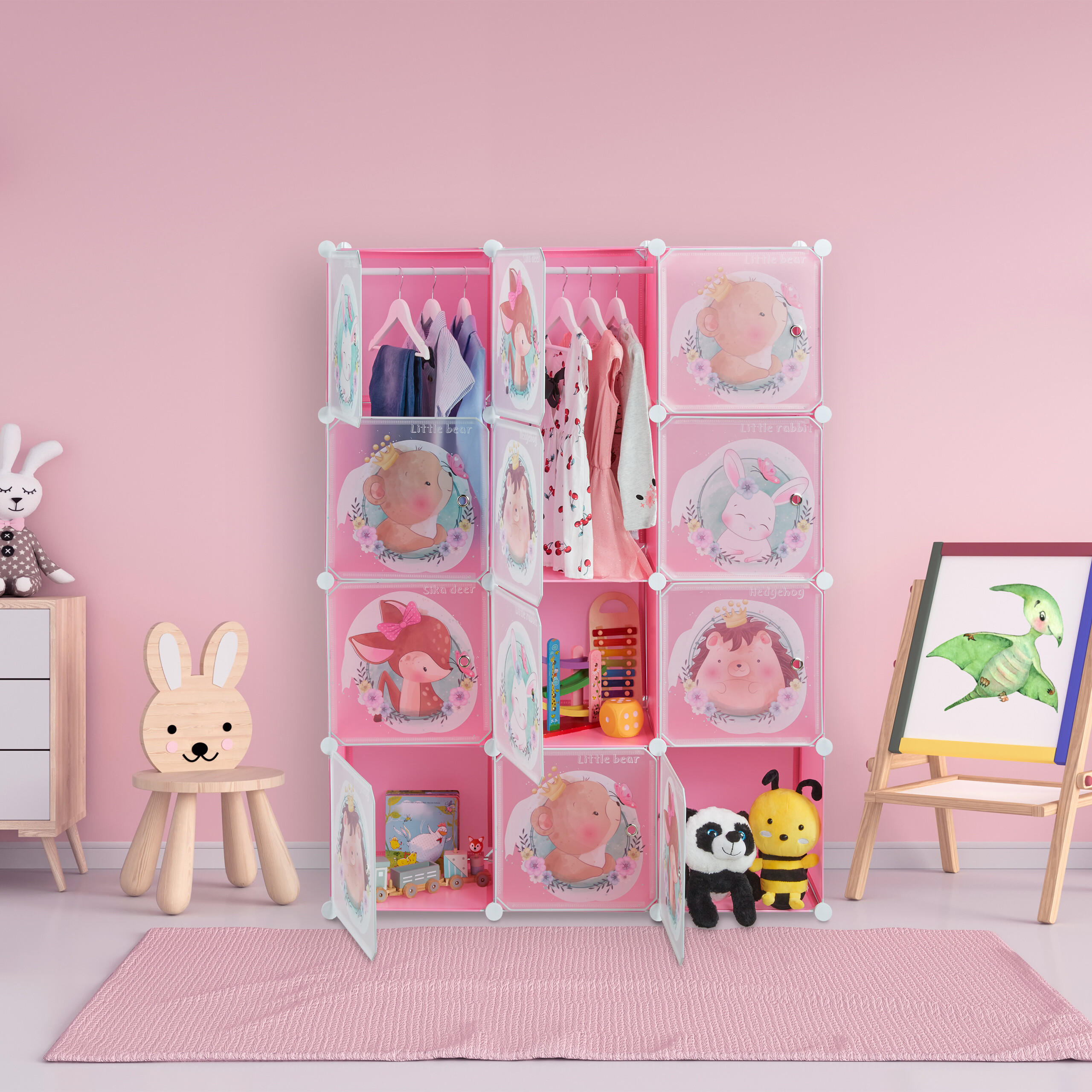 KINDERSTECKREGAL - Rosa, Kunststoff/Metall (110/145/37cm) - Relaxdays