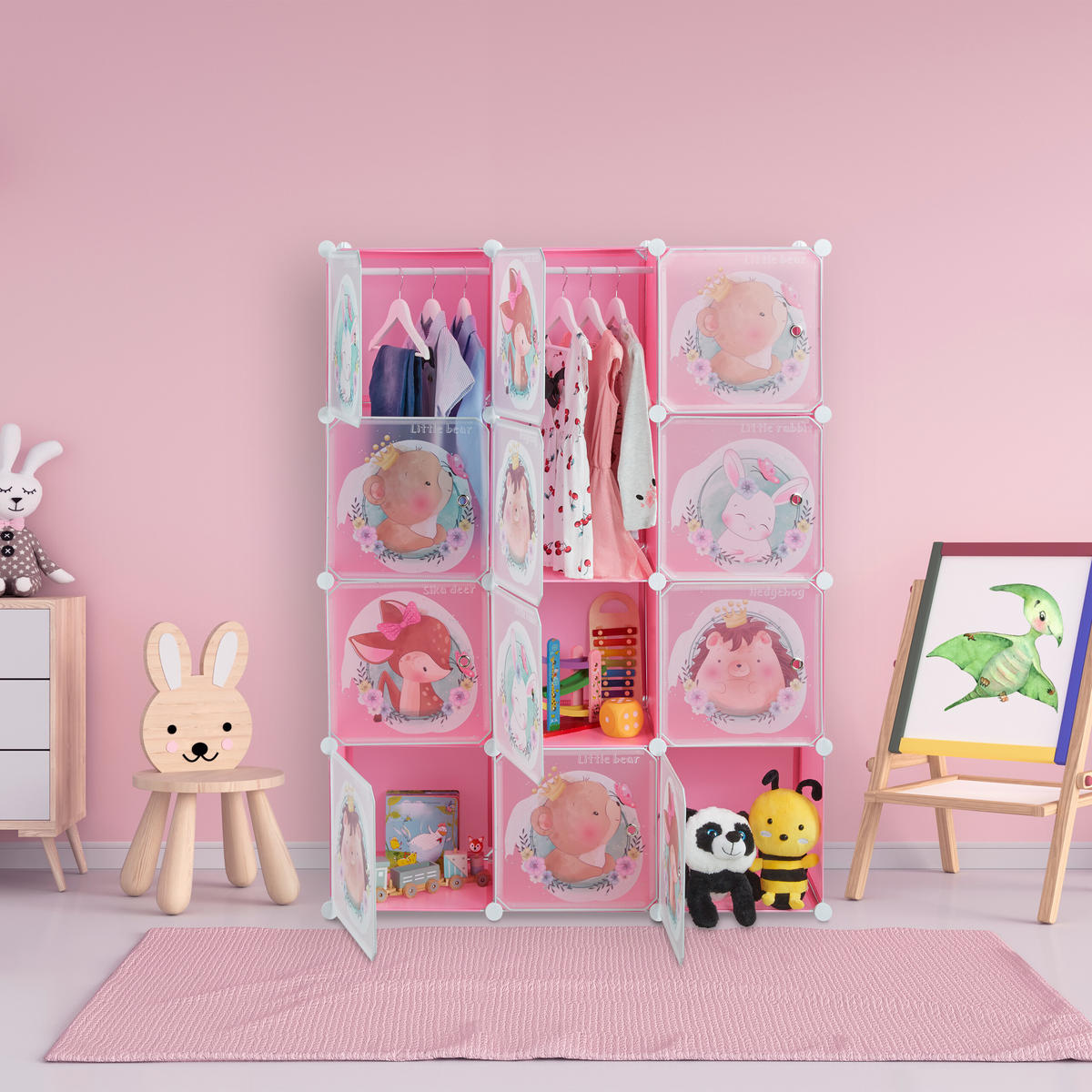 KINDERSTECKREGAL - Rosa, Kunststoff/Metall (110/145/37cm) - Relaxdays