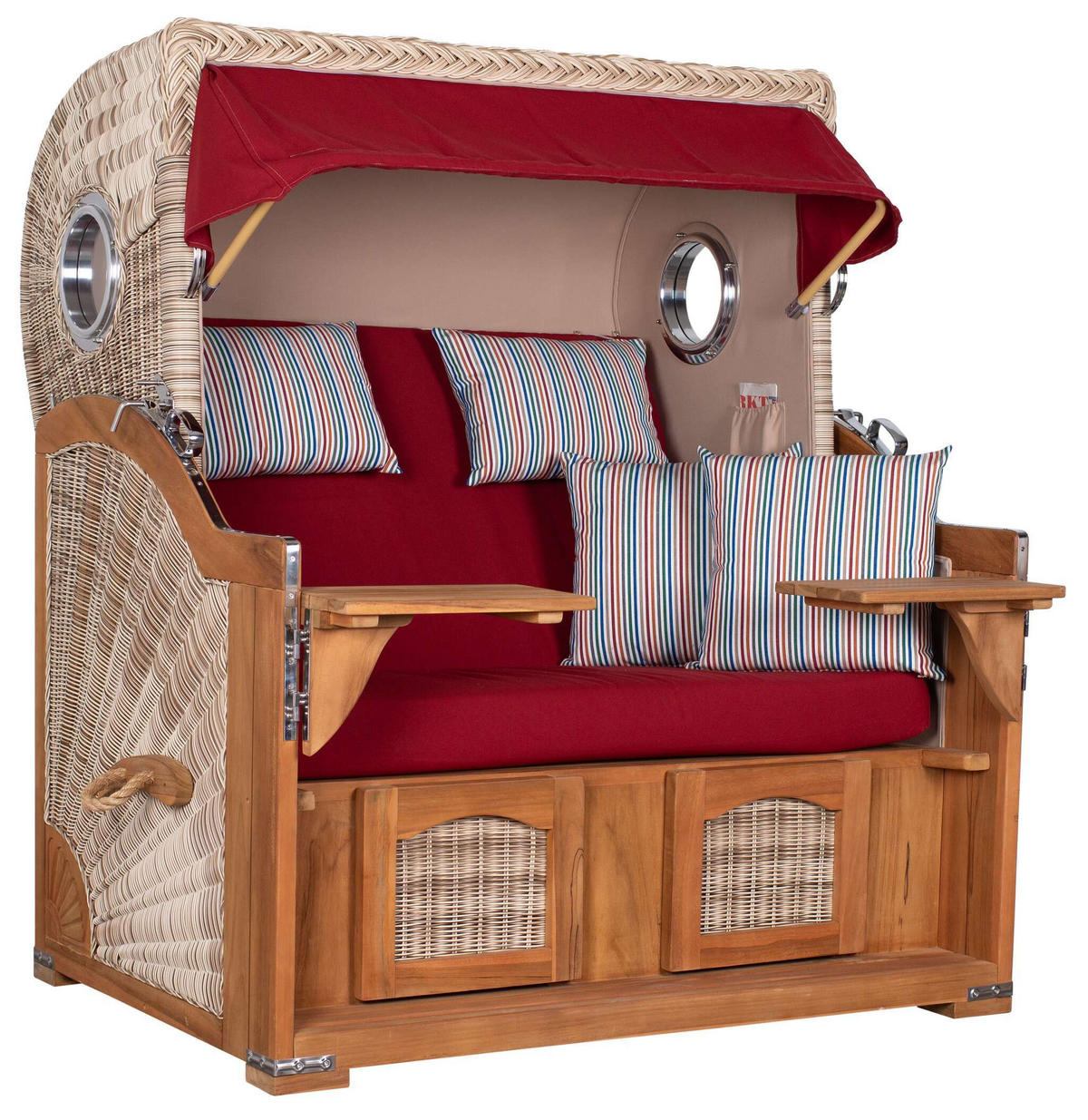 STRANDKORB XXL Düne Grande Teak PE Shell - Rot/Braun, Metall (142/170/95cm) - Mr. Deko