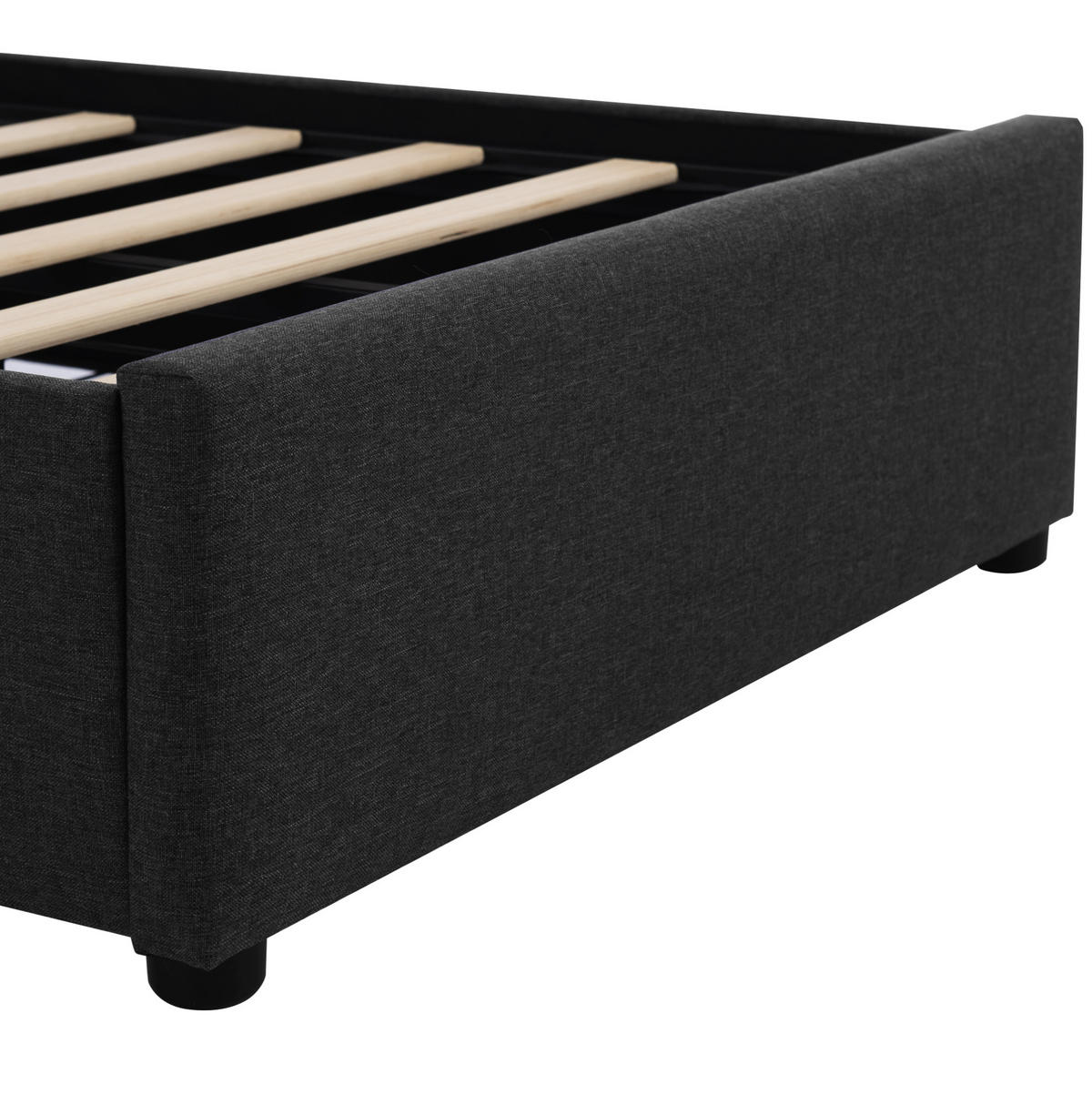 BETT mit LED und 2 Schubladen 90x200 cm Leinen Schwarz inkl. Matratze - Schwarz, Metall (90/200cm) - Meubliv