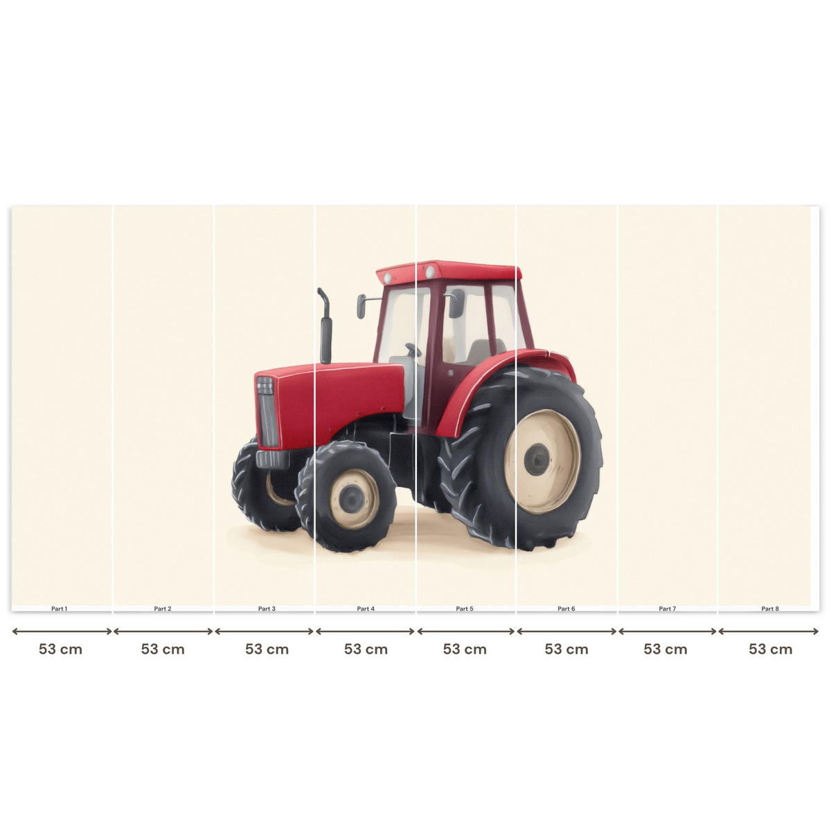 KINDERTAPETE - Traktor - Minimalistisch - Illustration - Rot - 450x220 cm - Rot, Papier (450/220cm) - OnlyWow