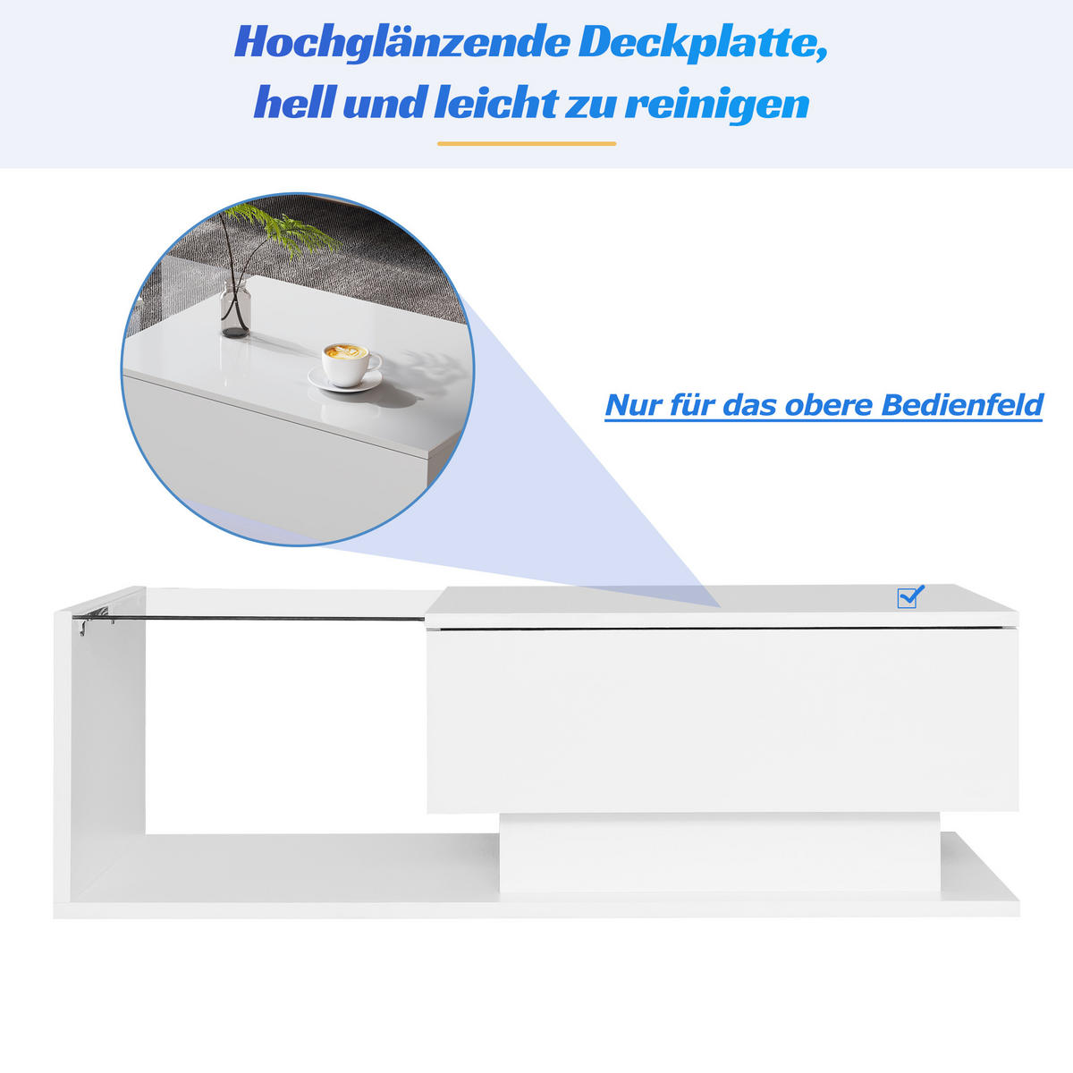 COUCHTISCH aus Spanplatte 100x50x32 cm Weiß mit LED & Schublade - Weiß, Holzwerkstoff (100/50/32cm) - Modfu