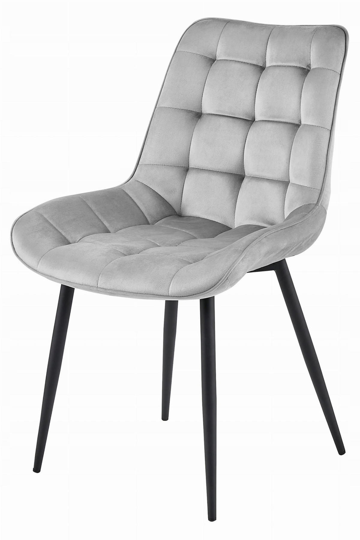 STUHL BARDI 4-er Set, Silbergrau, Schwarz, mit Samtstoff gepolstert - Hellgrau, Textil/Metall (56/84/62cm) - Komodee