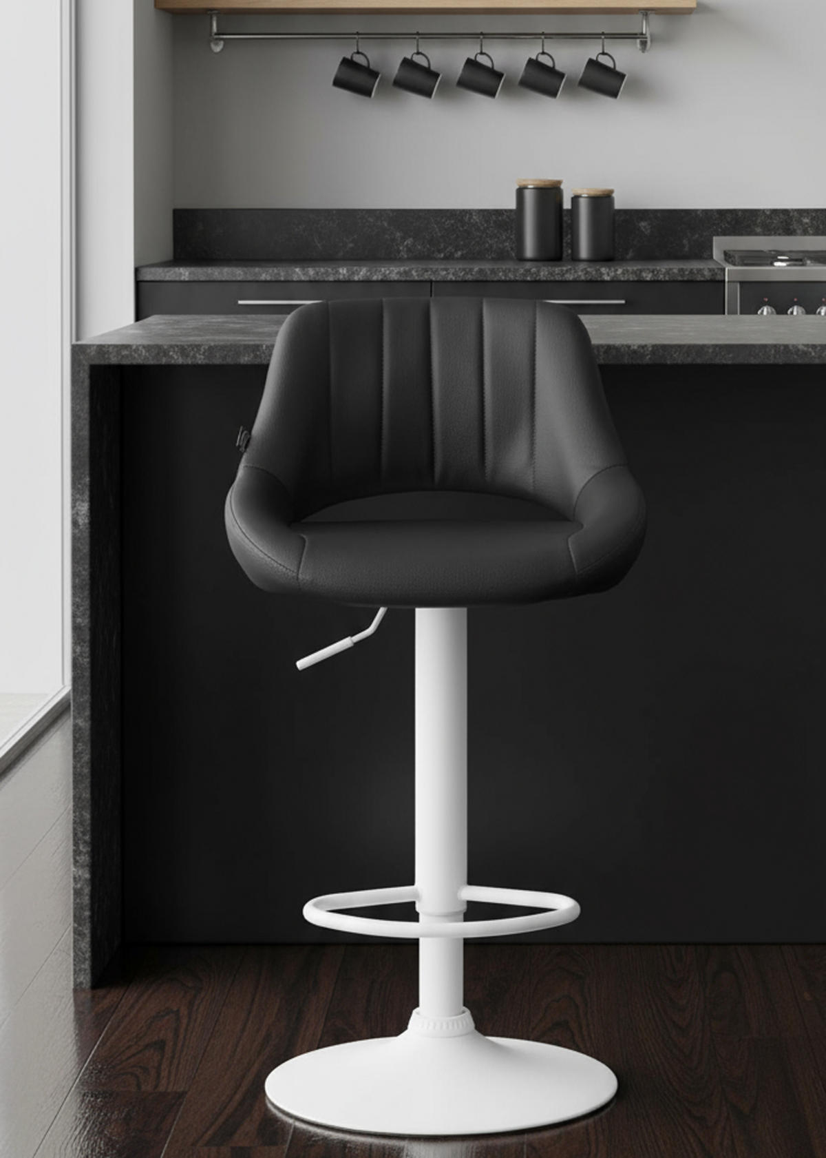 BARHOCKER 2er Set Milos Kunstleder W schwarz - Schwarz/Weiß, Kunststoff/Metall (47/106/48cm) - TPFLiving