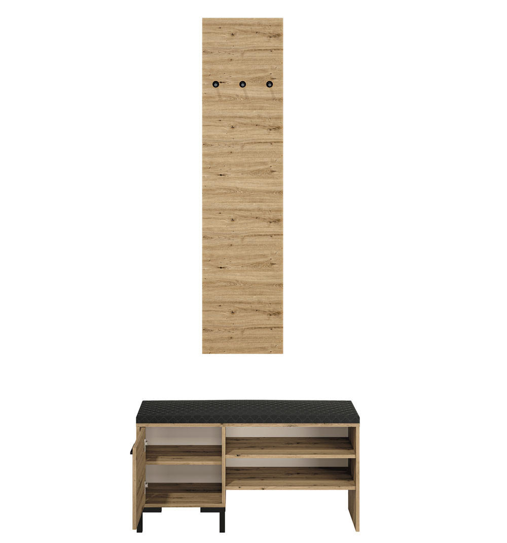 GARDEROBE Nevio Artisan Eiche / schwarz 2-teilig - Schwarz/Eiche Artisan, Holz/Holzwerkstoff (105/200/34cm) - Feldmann-Wohnen