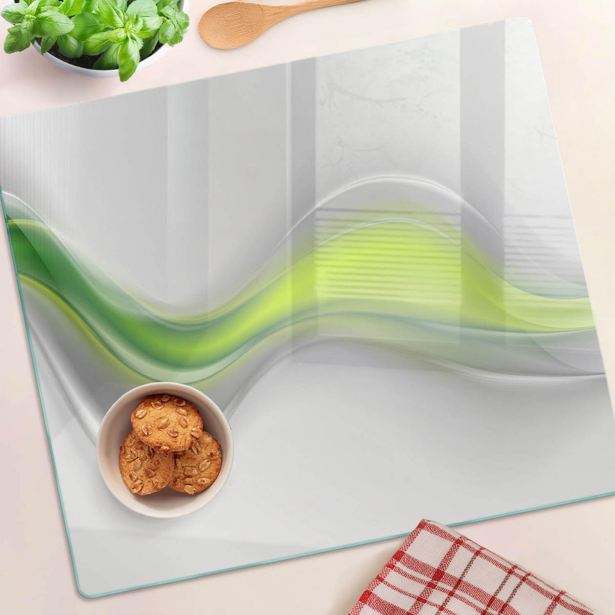 GLASPLATTE 60x52 cm Wellenabstraktion - Grün, Glas (60/0.4/52cm) - TULUP