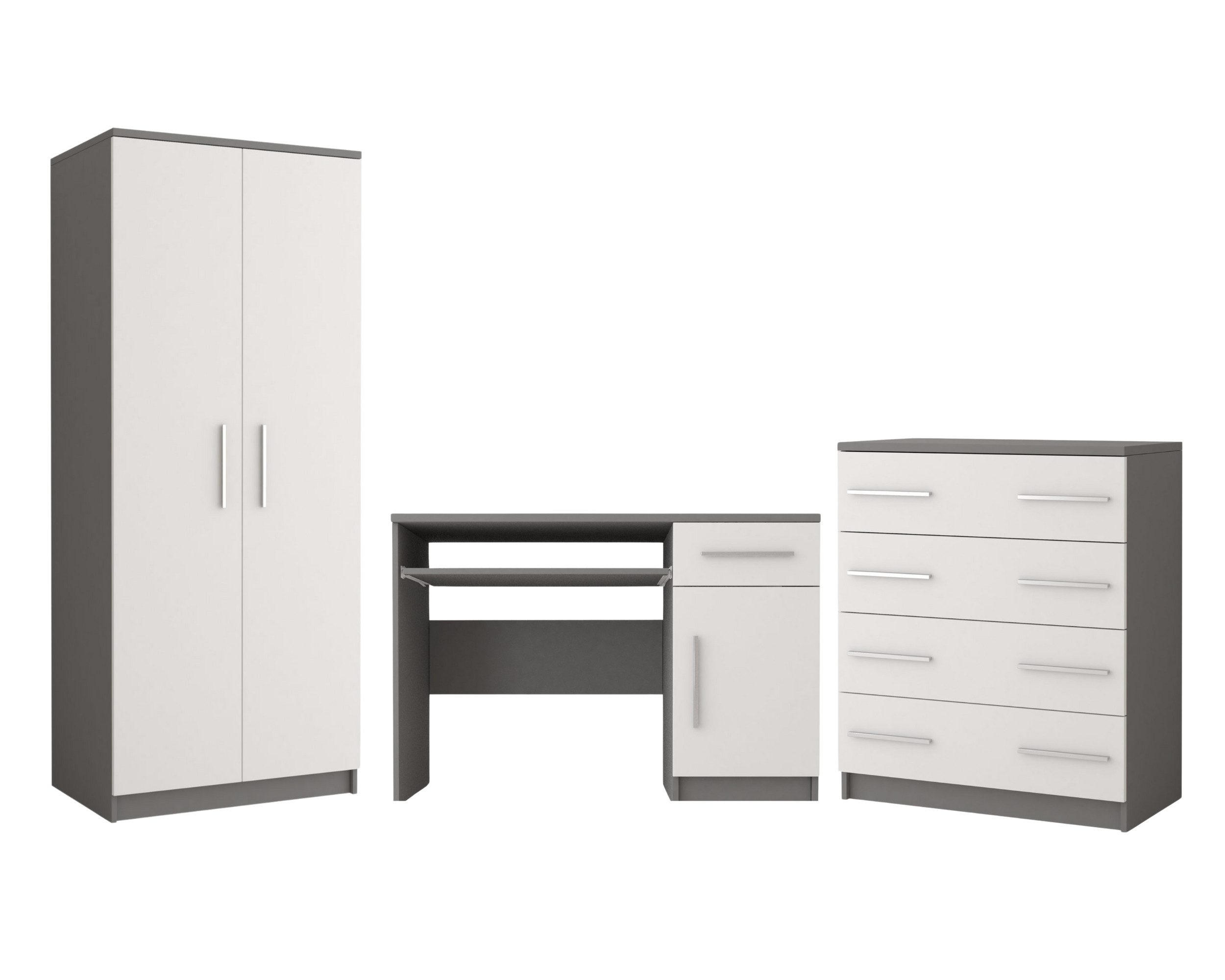 JUGENDZIMMER-SET OLMO I 3-teilig Weiß/Grau - Weiß/Grau, Holzwerkstoff (270/192/50cm) - Deine Möbel 24