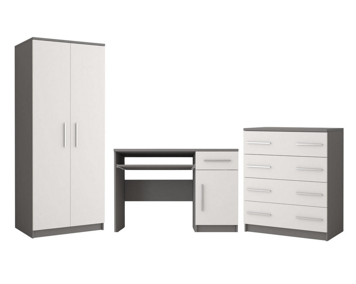 JUGENDZIMMER-SET OLMO I 3-teilig Weiß/Grau - Weiß/Grau, Holzwerkstoff (270/192/50cm) - Deine Möbel 24