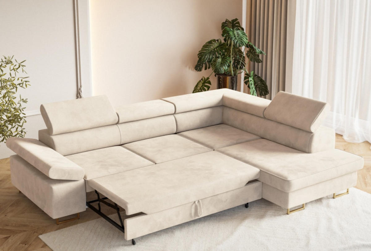 ECKSOFA Beige ALEX Mit Verstellbaren Kopfstützen Rechts - Beige, Textil (203/274cm) - Sepro Meble