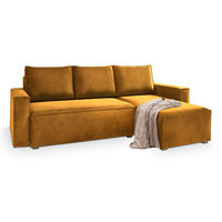 ECKSOFA SILES Gelb Velours-Stoff mit Schlaffunktion - Gelb, Holz (230/140cm) - MASSENO