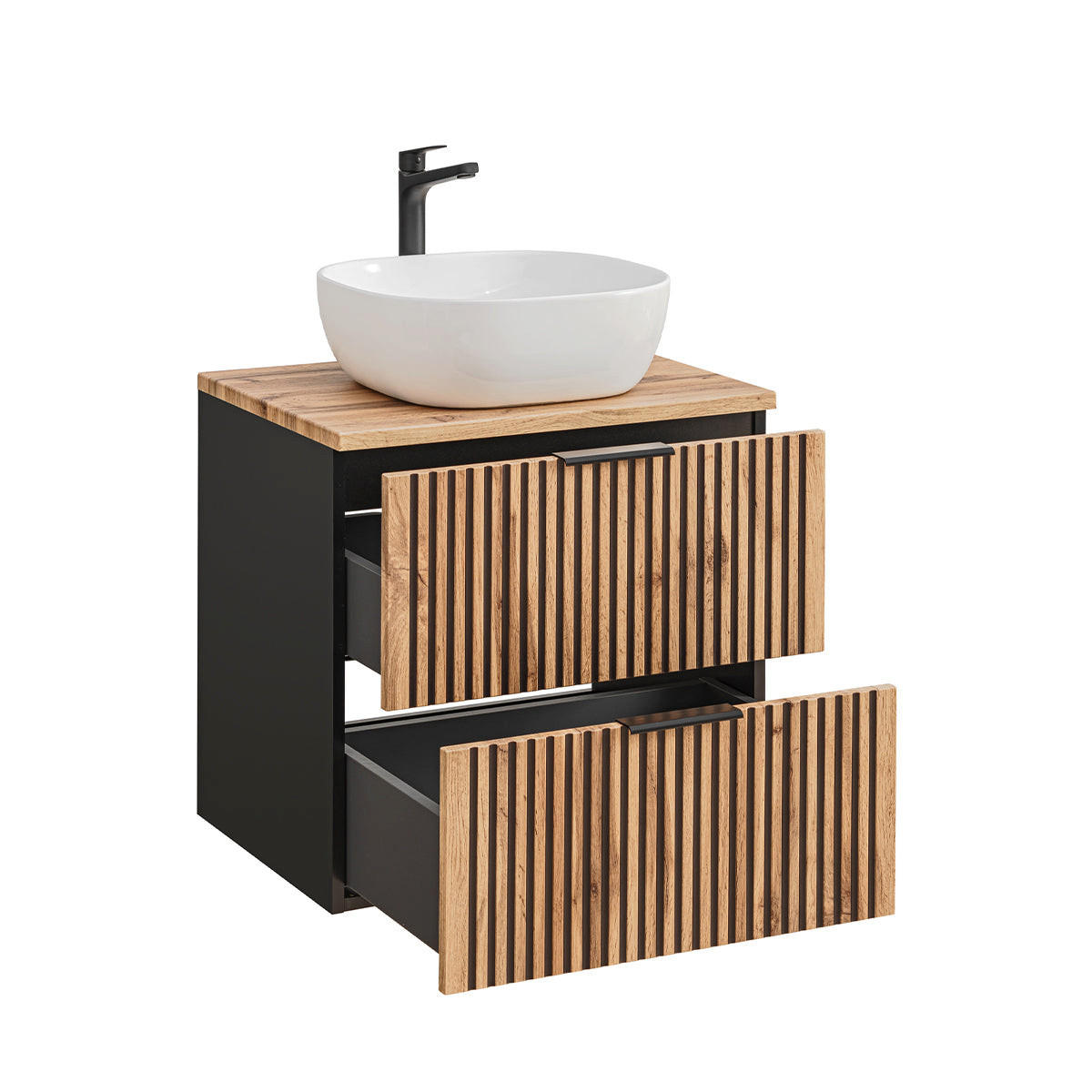 BADMÖBEL 60.6cm Gaia 2er-Set Holz in Eichenoptik und Schwarz - Schwarz, Holzwerkstoff (60.6/59/46cm) - Petits-meubles