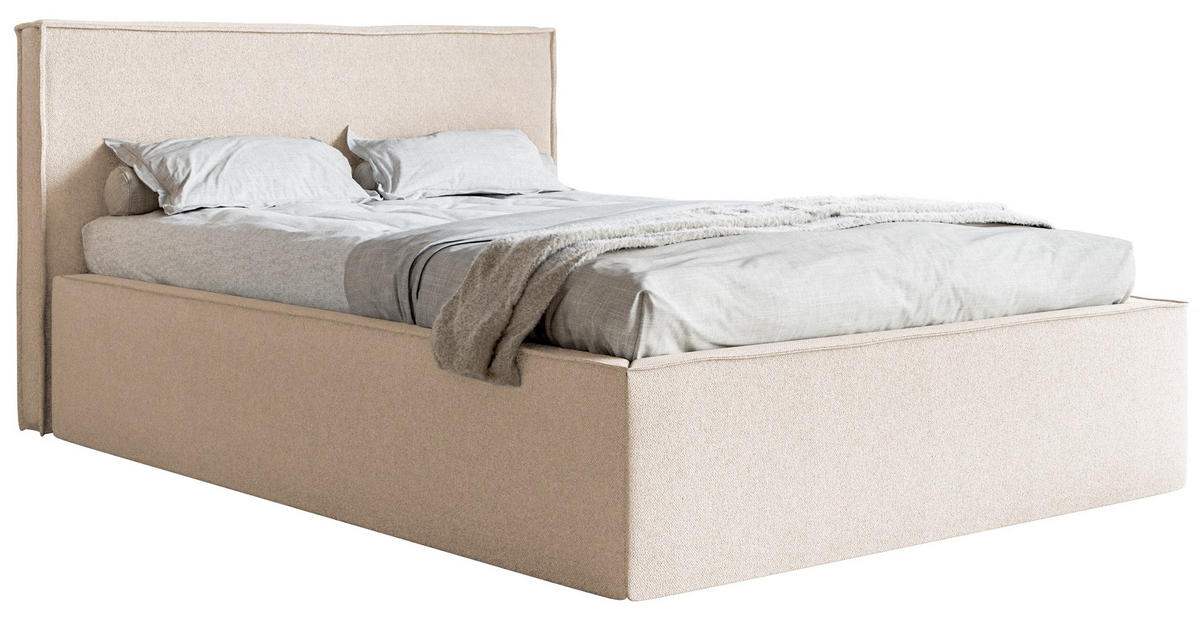 POLSTERBETT LUCERA Hellbeige 160x200 cm - Ecru/Schwarz, Holz/Textil (160/200cm) - Selsey