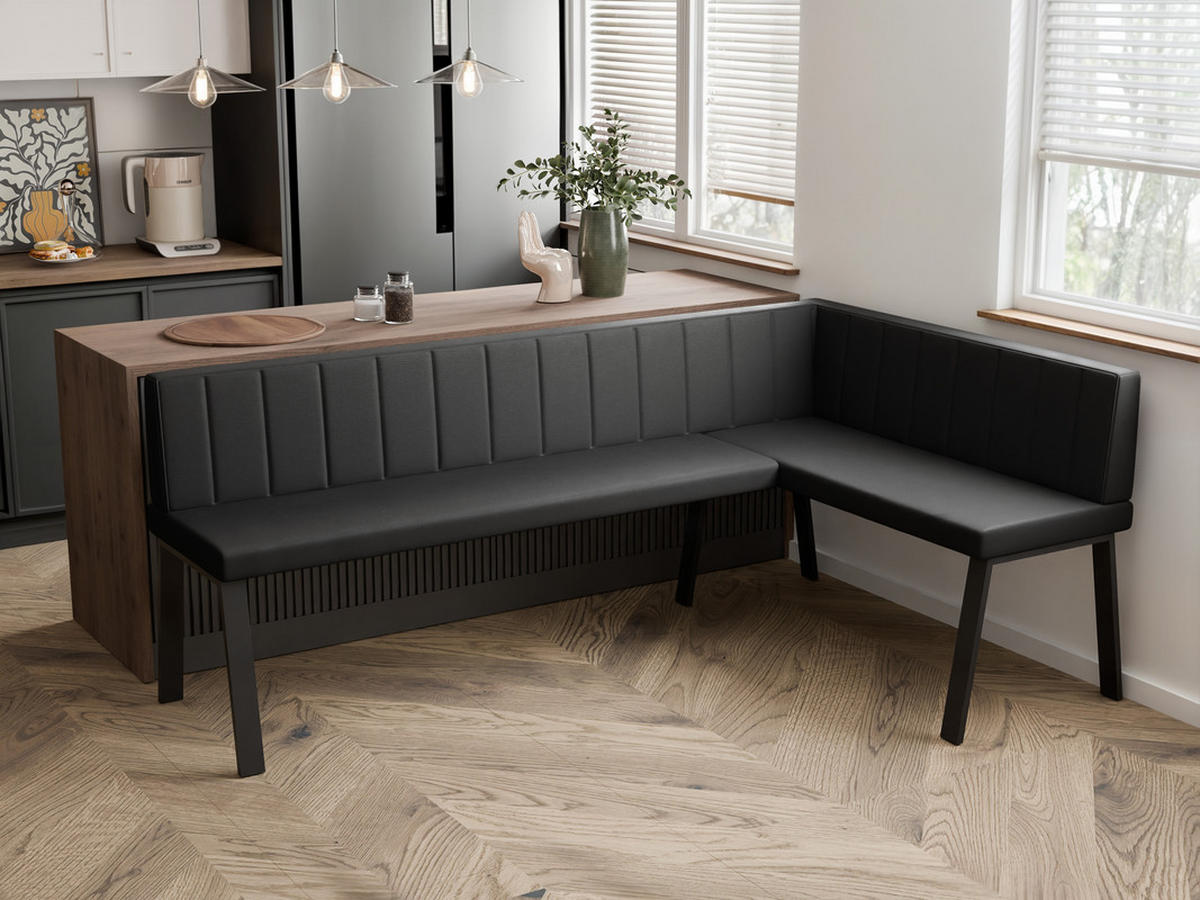 ECKBANK rechts MONO Y Kunstleder gesteppt, 128/168 cm Schwarz - Schwarz, Kunststoff/Textil (128/168cm) - Idohome