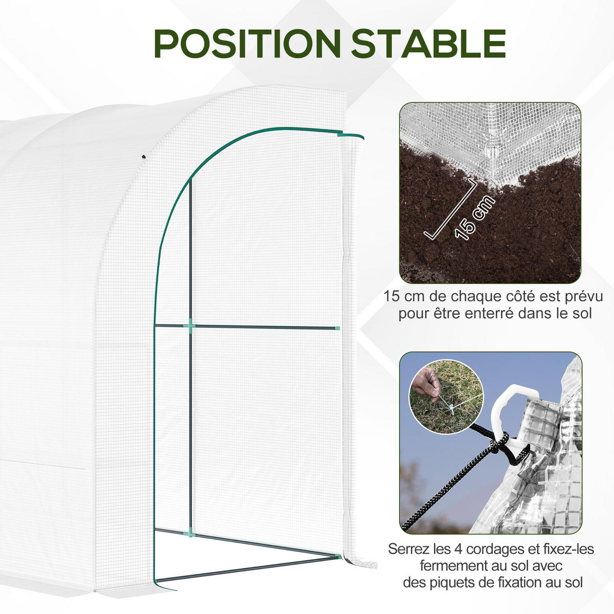 ANLEHNGEWÄCHSHAUS DE-12069 mit 3 Etagen & PE-Bache Weiß - Weiß, Kunststoff (150/213/300cm) - ComfortXL