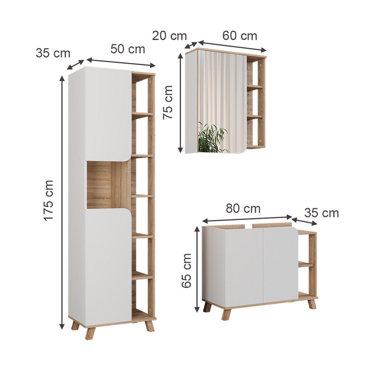 KOUPELNOVÝ NÁBYTEK Karen Sonoma/bílá - bílá/Sonoma dub, kompozitní dřevo (80/65/35cm) - Vicco