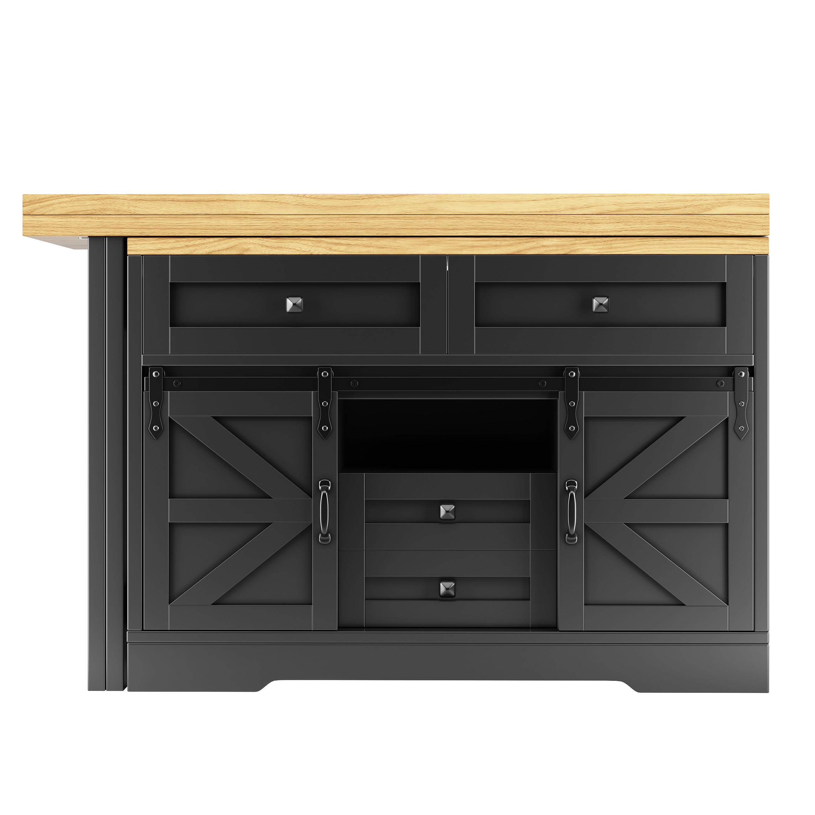 KÜCHENINSEL DE-38578 ausziehbar 120-197 cm 360° drehbar Eichenoptik - Schwarz, Holzwerkstoff (120/72/40cm) - ComfortXL