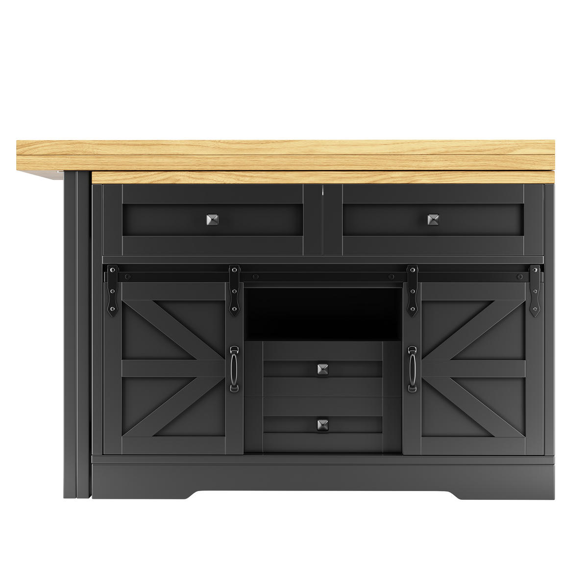 KÜCHENINSEL-ESSTISCH Schwarz 120–197×40×72 cm mit 360° Drehtisch und Scheunentor-Schiebetür aus Holzwerkstoff - Schwarz, Holzwerkstoff (120/72/40cm) - Luhomfu