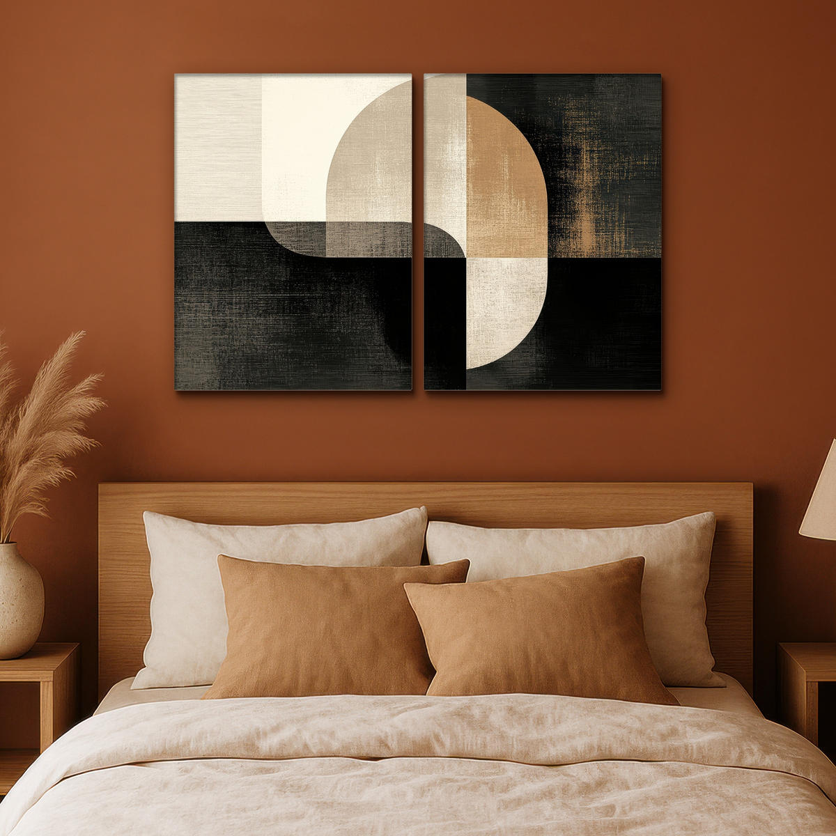 LEINWANDBILD 2er Set Formen - Abstrakt - Gold 120x80 cm - Schwarz, Textil (120/80cm) - MuchoWow
