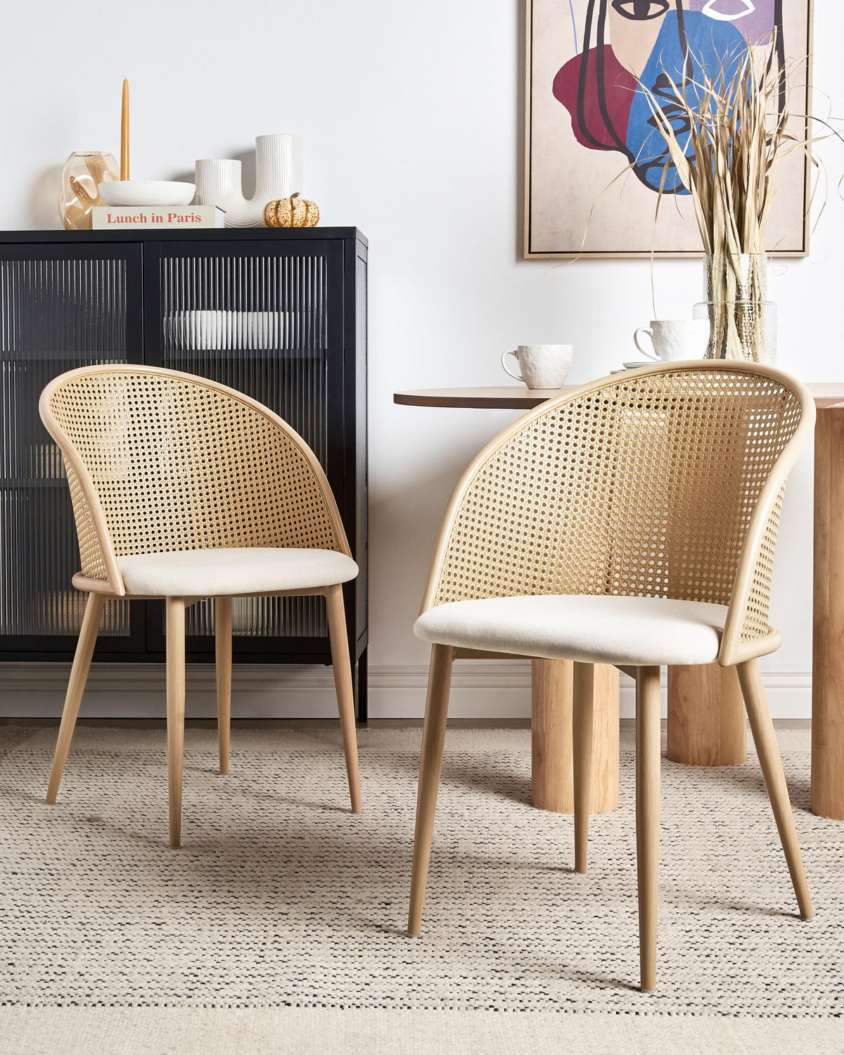ESSZIMMERSTUHL 2er-Set Metall heller Holzfarbton/beige Cornell - Hellbraun/Beige, Metall (52/83/46cm) - Beliani