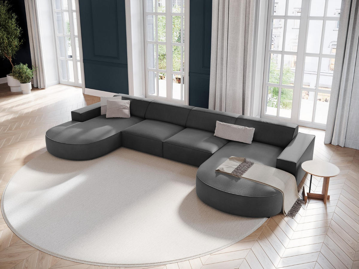 PANORAMASOFA Jodie aus Samt grau 6 Sitzplätze - Grau, Textil (166/70/364cm) - Micadoni