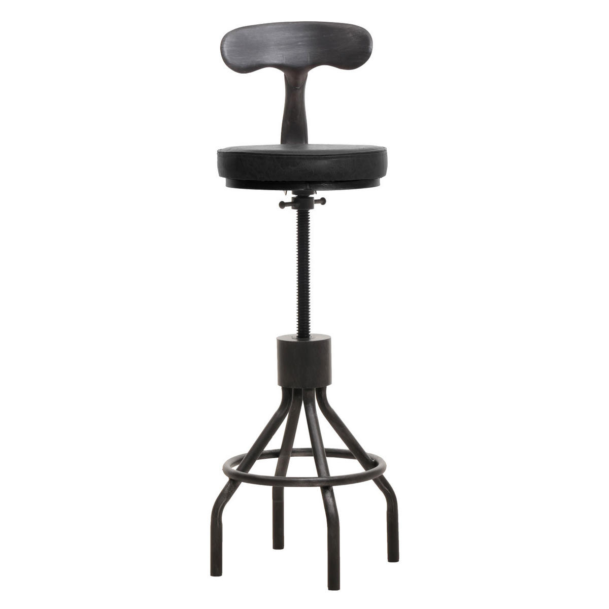 BARHOCKER 2er-Set mit Lehne Sitzhöhe 58-82cm höhenverstellbar drehbar Fußablage Stahl Kunstleder Schwarz - Schwarz, Kunststoff (41/108/47cm) - PROREGAL