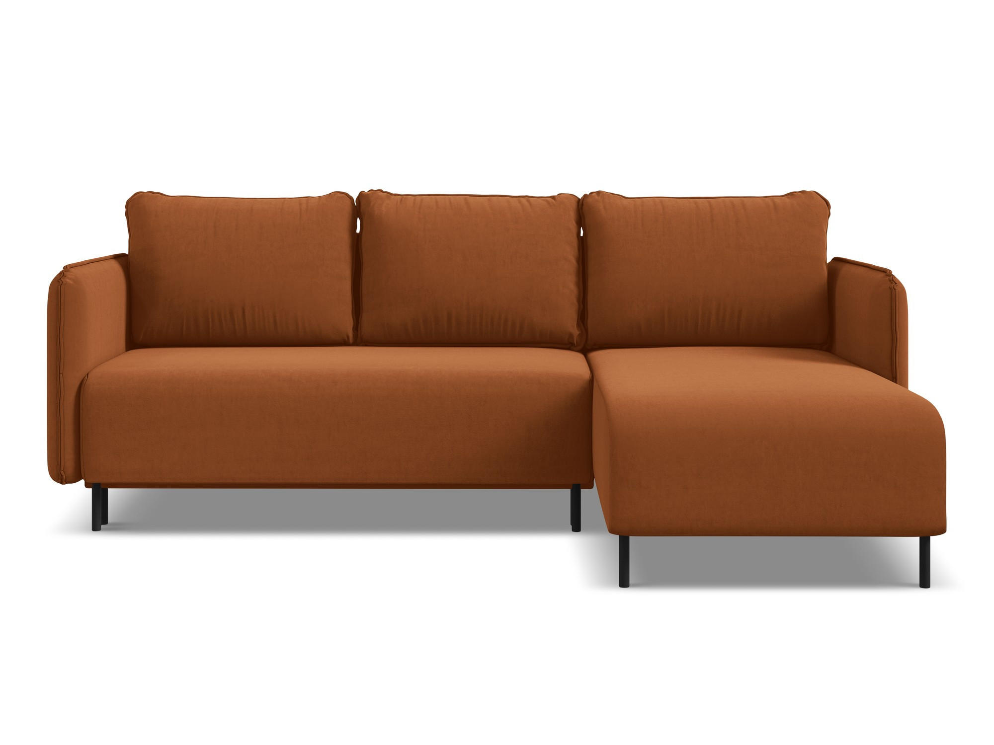 ECKSOFA mit Schlaffunktion Samt Stoff Orange - Terracotta/Schwarz, Holz/Textil (236/162cm) - Makamii