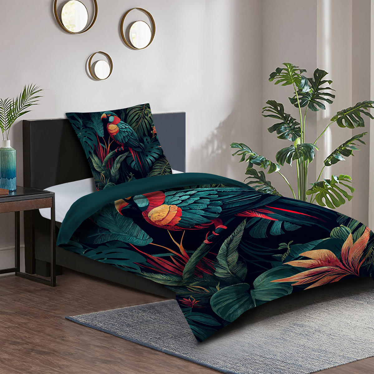 BETTWÄSCHE 2-teilig Exotic - Grün, Naturmaterialien (135/200cm) - Sanilo