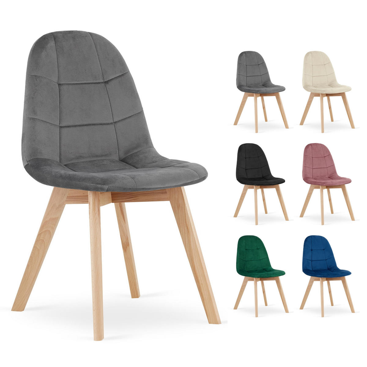 STUHL SORANO 6-er Set, Grau, mit Samtstoff gepolstert - Anthrazit, Holz/Textil (45/82/54cm) - Komodee