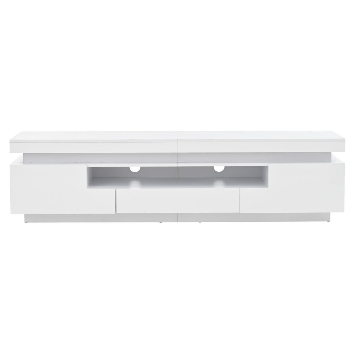 TV-LOWBOARD aus Spanplatte 175x38x45 cm Weiß mit LED-Beleuchtung, 2 Schränken, 1 Schublade und Hochglanzfront - Weiß, Holzwerkstoff (175/45/38cm) - Modfu