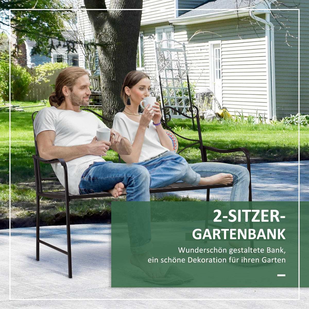 PARKBANK, mit Rückenlehne, 2-Sitzer, max. 220 kg, 121 x 52 x 93 cm, Stein, Braun - Braun, Stein (121/93/52cm) - Outsunny
