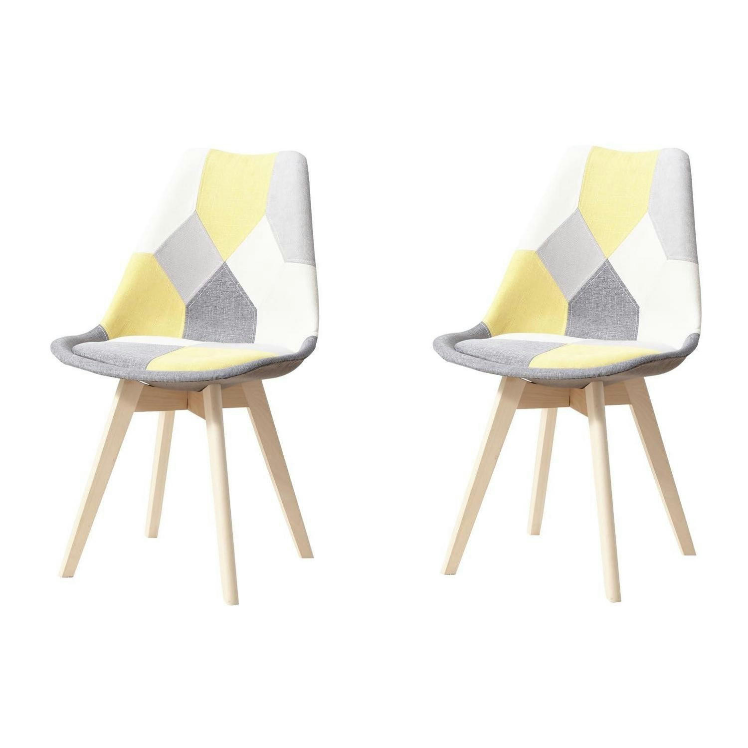 ESSZIMMERSTUHL 2-teiliges Set Patchwork Gelb Massivholzbeine - Multicolor, Textil (49/83/42cm)