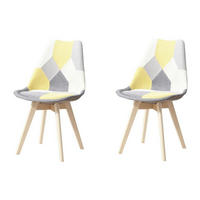ESSZIMMERSTUHL 2-teiliges Set Patchwork Gelb Massivholzbeine - Multicolor, Textil (49/83/42cm)