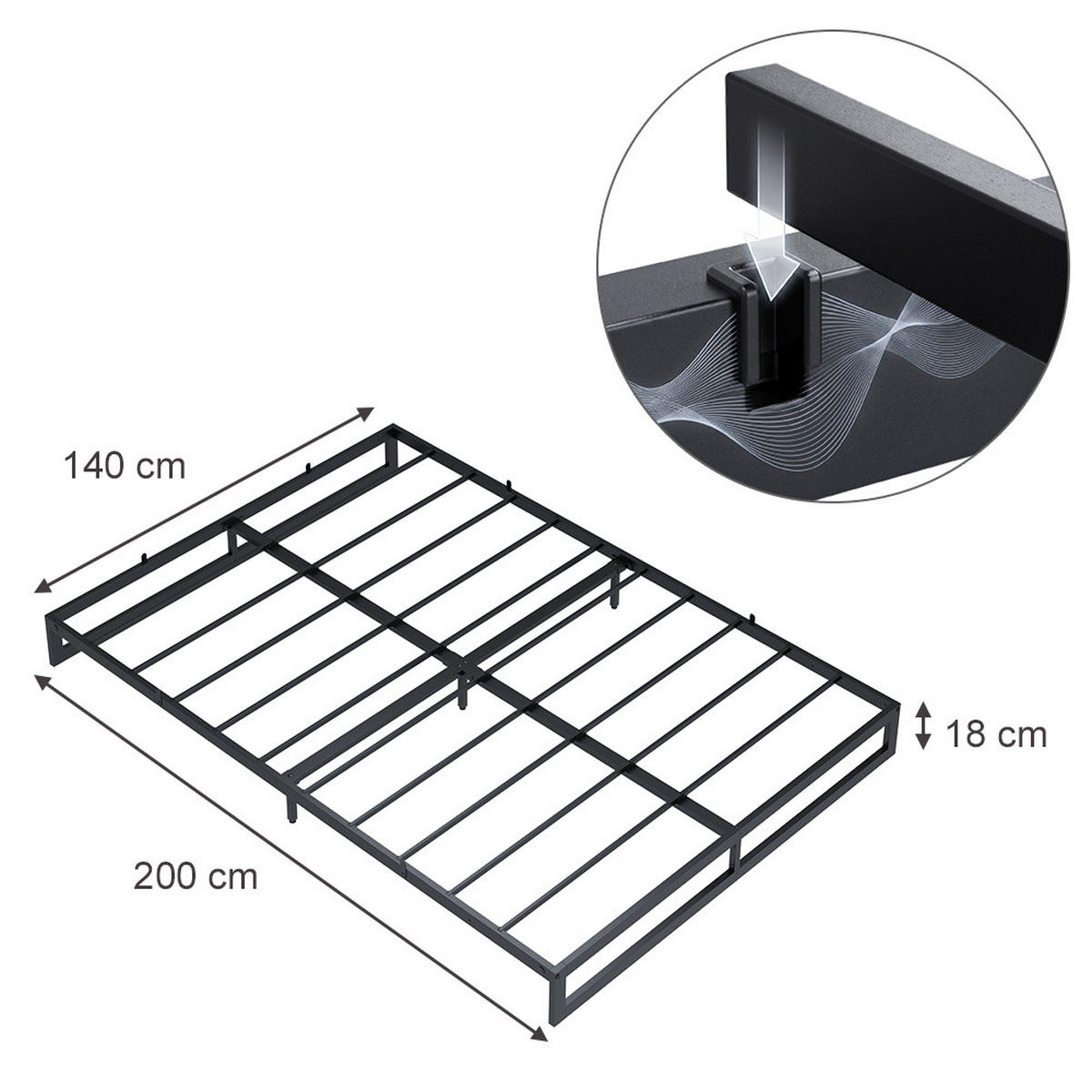 BETTGESTELL Lenora, Schwarz, 140x200 - Schwarz, Metall - VitaliSpa