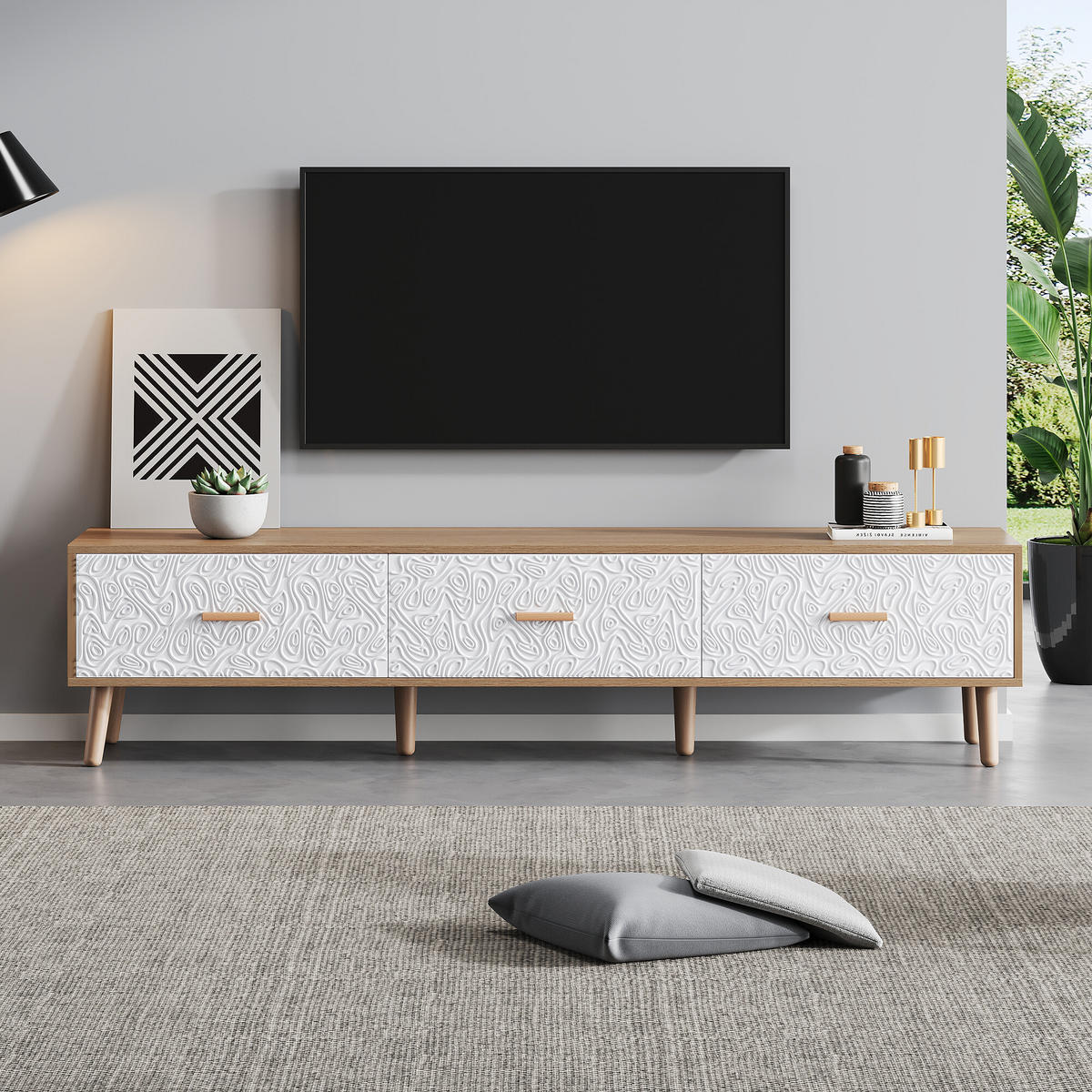 TV-MÖBEL Heller Holzoptik 150/35/39 cm - Braun, Holzwerkstoff (35/39/150cm) - Urban Meuble